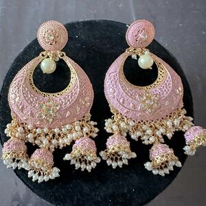 Gorgeous but elegant baby pink meenakari earrings